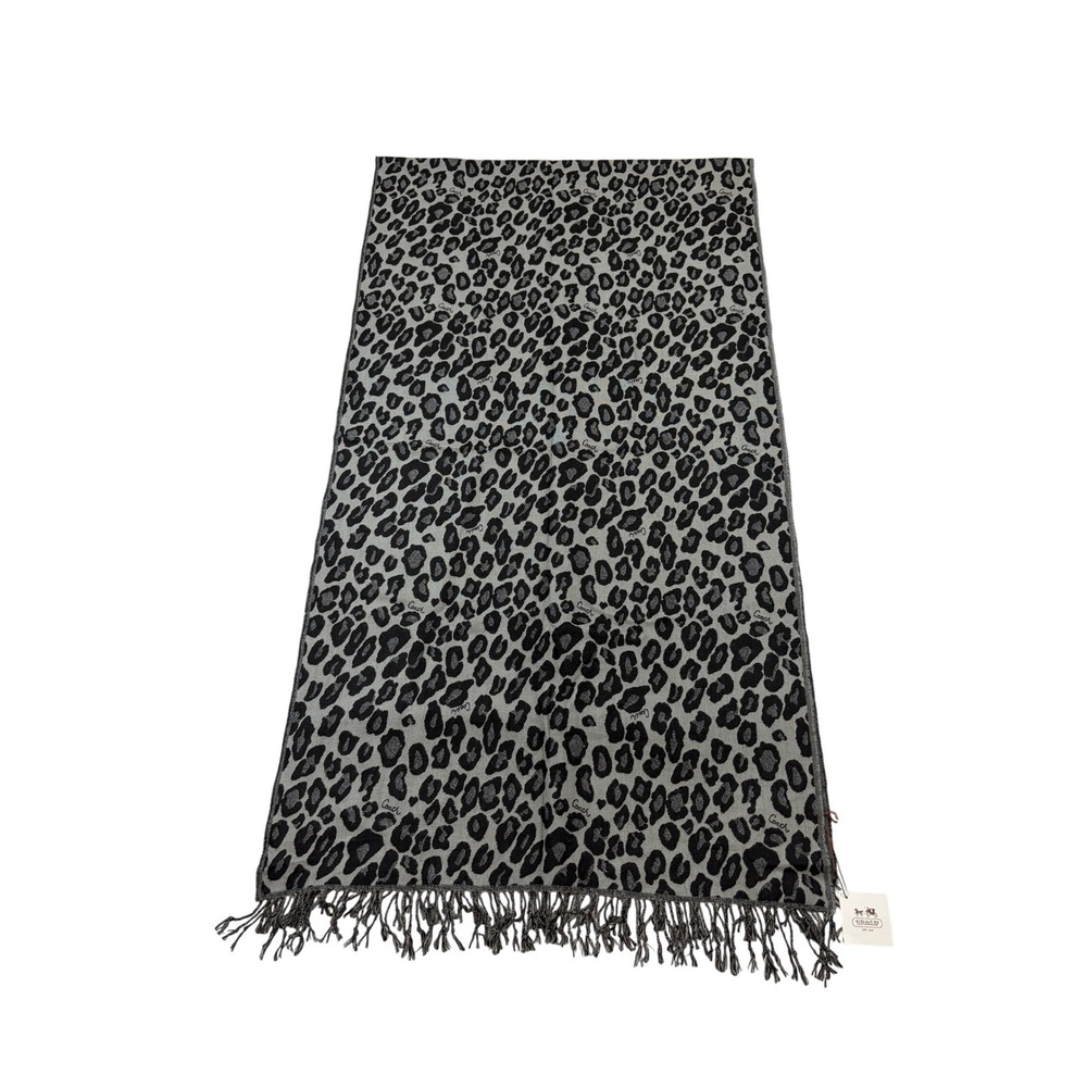 Coach Ocelot Scarf Black Grey Leopard Print 100% Merino Wool Made in Italy NWT